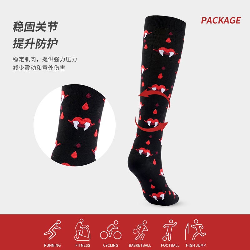 Outdoor Sports Cycling Compression Socks Unisex Multi-Color Running Elastic Calf Support Socks Halloween Pressure Socks - Green Small Bone - Image 4