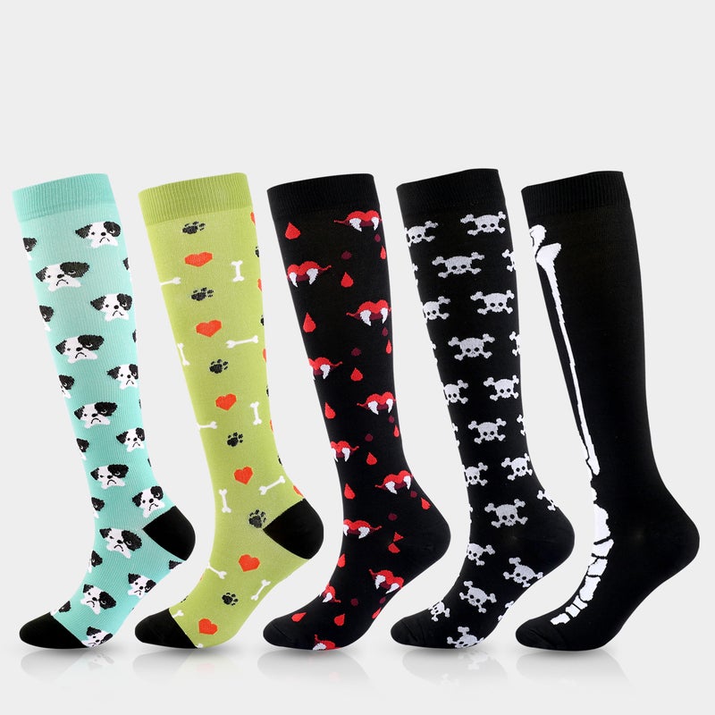 Outdoor Sports Cycling Compression Socks Unisex Multi-Color Running Elastic Calf Support Socks Halloween Pressure Socks - Green Small Bone - Image 1
