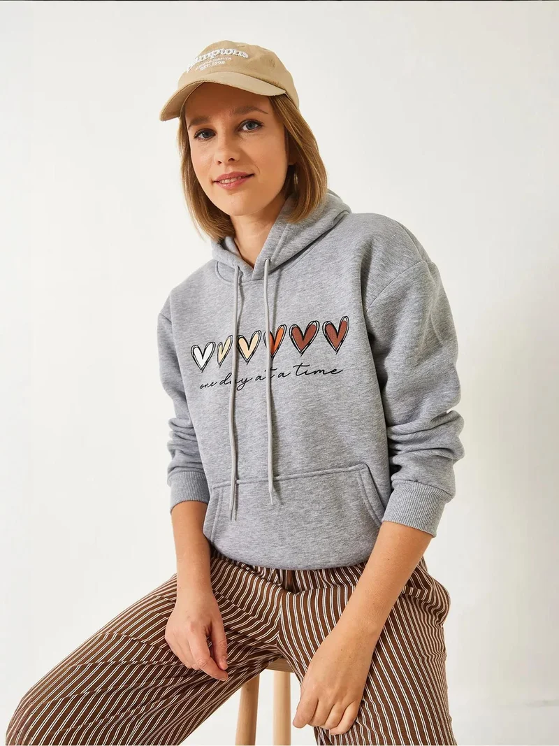 Bianco Lucci LUCCI Hooded Cotton Motto Hoodie with Pocket