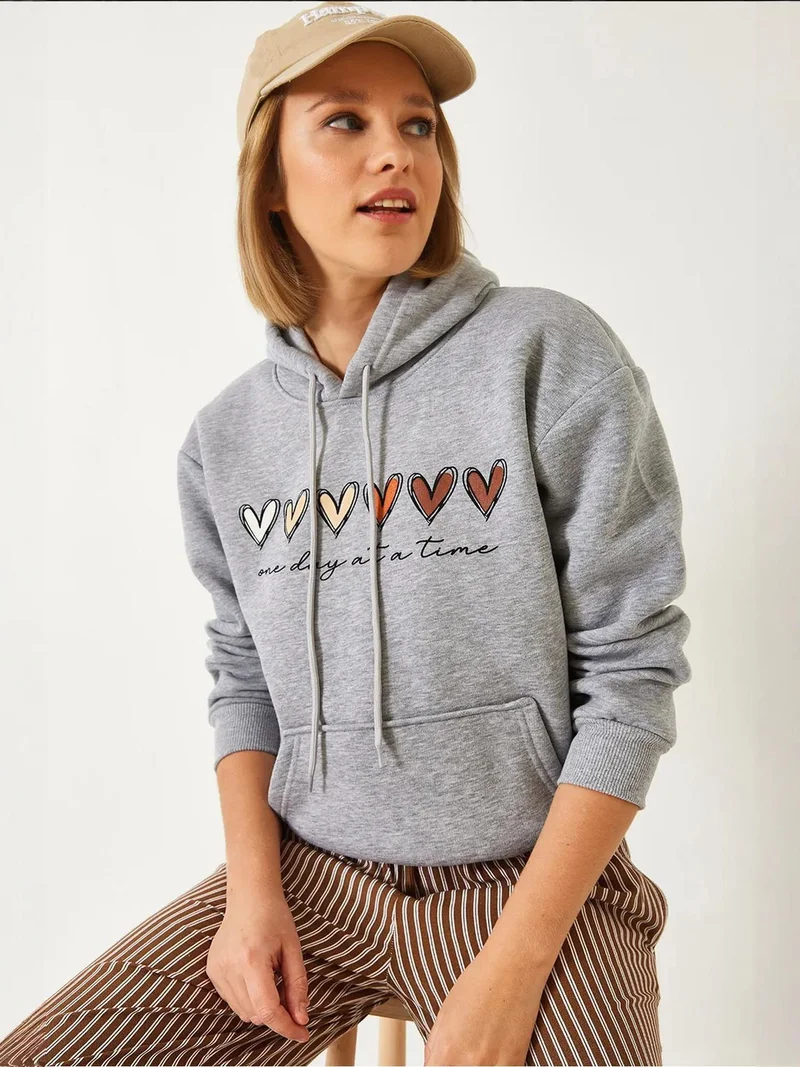 Bianco Lucci LUCCI Hooded Cotton Motto Hoodie with Pocket