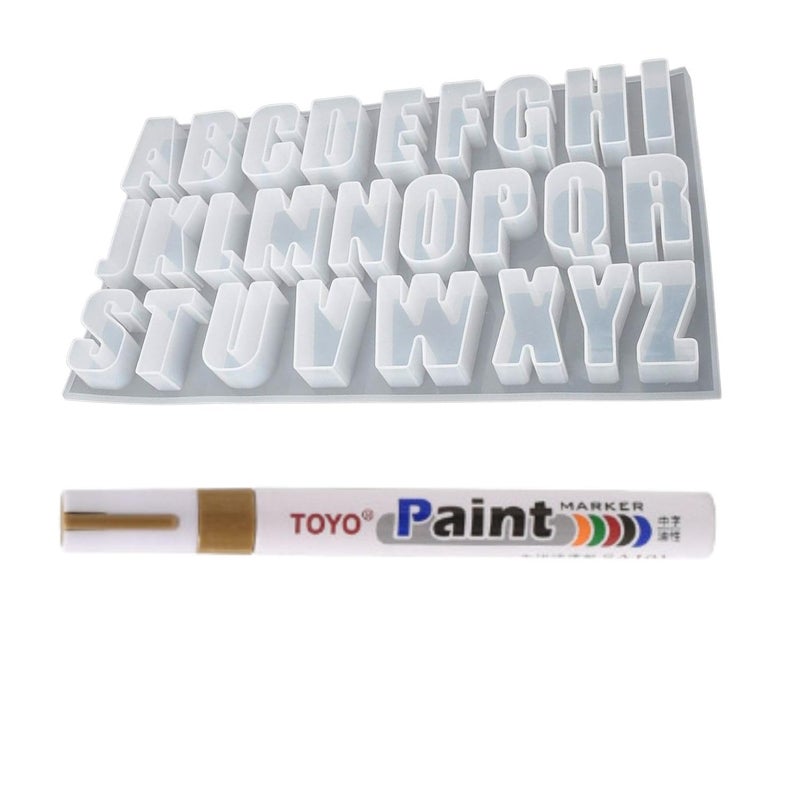 Snoogg SNOOGG Extra Large 25 mm deep Alphabet Molds of 26 English Letter with 1 of Brilliant Gold Metalic Marker for Resin Art, DIY - Image 1