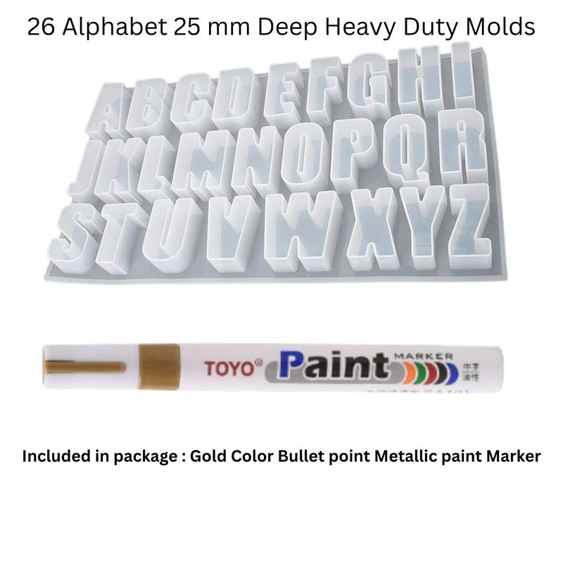 Snoogg SNOOGG Extra Large 25 mm deep Alphabet Molds of 26 English Letter with 1 of Brilliant Gold Metalic Marker for Resin Art, DIY - Image 2