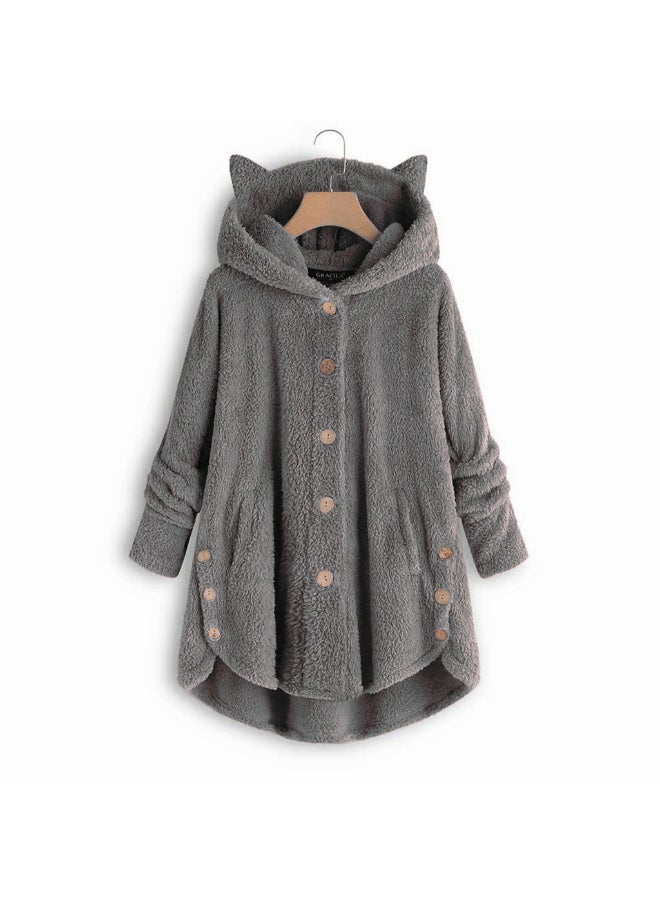 Cat Ear Irregular Hooded Coat Grey