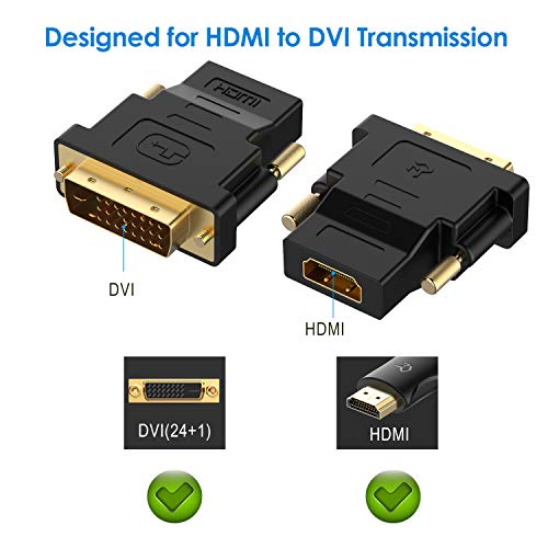 Rankie DVI to HDMI Adapter, 2-Pack Gold-Plated 1080P Male to Female Converter (Black) - Image 2