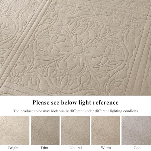 WINLIFE 100% Cotton Quilted Pillow Sham Floral Printed Pillow Cover Khaki/Taupe - Image 5