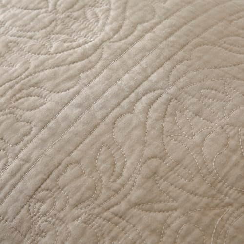 WINLIFE 100% Cotton Quilted Pillow Sham Floral Printed Pillow Cover Khaki/Taupe - Image 4
