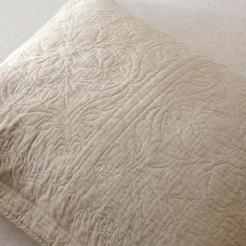 WINLIFE 100% Cotton Quilted Pillow Sham Floral Printed Pillow Cover Khaki/Taupe - Image 3