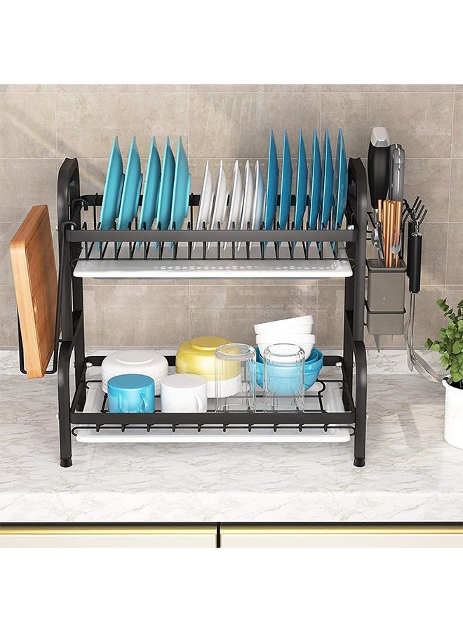 Dish Drying Rack, 2-Tier Compact Kitchen Dish Rack Drainboard Set, Large Rust-Proof Dish Drainer with Utensil Holder, Cutting Board Holder for Kitchen - Image 4