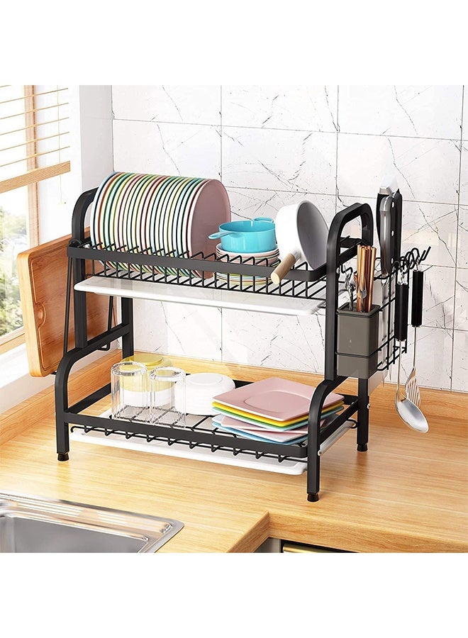 Dish Drying Rack, 2-Tier Compact Kitchen Dish Rack Drainboard Set, Large Rust-Proof Dish Drainer with Utensil Holder, Cutting Board Holder for Kitchen - Image 3