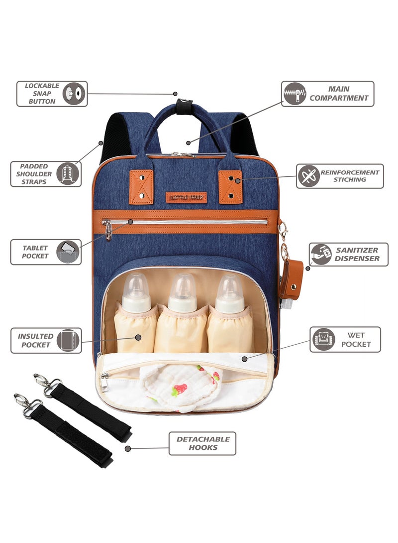 Little Story 2 In 1 Diaper Bag With Sanitizer Bottle Keychain And Stroller Hooks - Blue  - Image 2