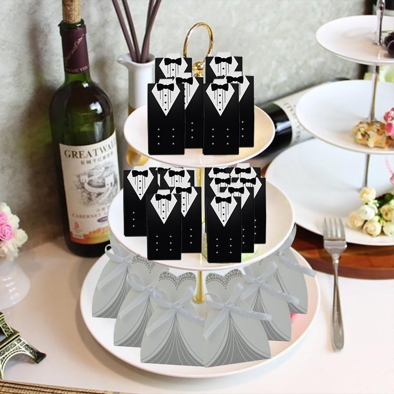 cnomg 100pcs Party Wedding Favor Dress & Tuxedo Bride and Wholesale Candy Favor Box, Creative Dress Gift Box Bow-knot Bonbonniere for Christmas Wedding Party Birthday Bridal Shower Decoration - Image 4