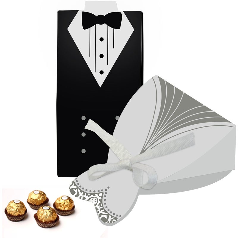 cnomg 100pcs Party Wedding Favor Dress & Tuxedo Bride and Wholesale Candy Favor Box, Creative Dress Gift Box Bow-knot Bonbonniere for Christmas Wedding Party Birthday Bridal Shower Decoration - Image 3