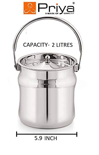 Priya Stainless Steel Jetstar Milk Can/Barni/Pot/Oil Can (With Lid) - 2 Liter Capacity, 5.9 Inches Diameter, Silver - Image 3