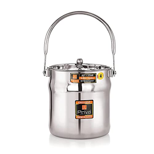 Priya Stainless Steel Jetstar Milk Can/Barni/Pot/Oil Can (With Lid) - 2 Liter Capacity, 5.9 Inches Diameter, Silver - Image 1