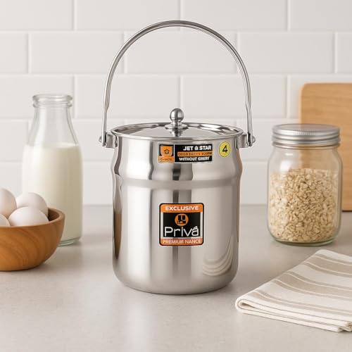 Priya Stainless Steel Jetstar Milk Can/Barni/Pot/Oil Can (With Lid) - 2 Liter Capacity, 5.9 Inches Diameter, Silver - Image 2