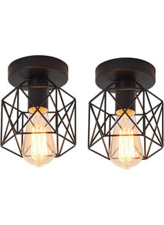 Arabest Vintage Ceiling Light, Industrial Semi-Flush Mount Chandeliers with Metal Cage, E27 Base Ceiling Lamp Fixture for Porch Hallway Kitchen Farmhouse Lighting (Black, 2 Packs)  - Image 1