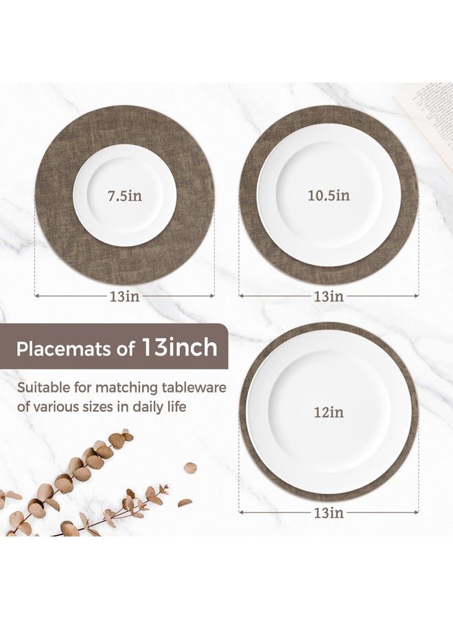 NCUE 13" Round Placemats Set of 4, Reversible Faux Leather Heat Resistant Table Mats, Waterproof Oilproof Wipeable Table Protective Placemats for Vinyl, Washable for Indoor & Outdoor Use (4, Dark Coffee) - Image 2