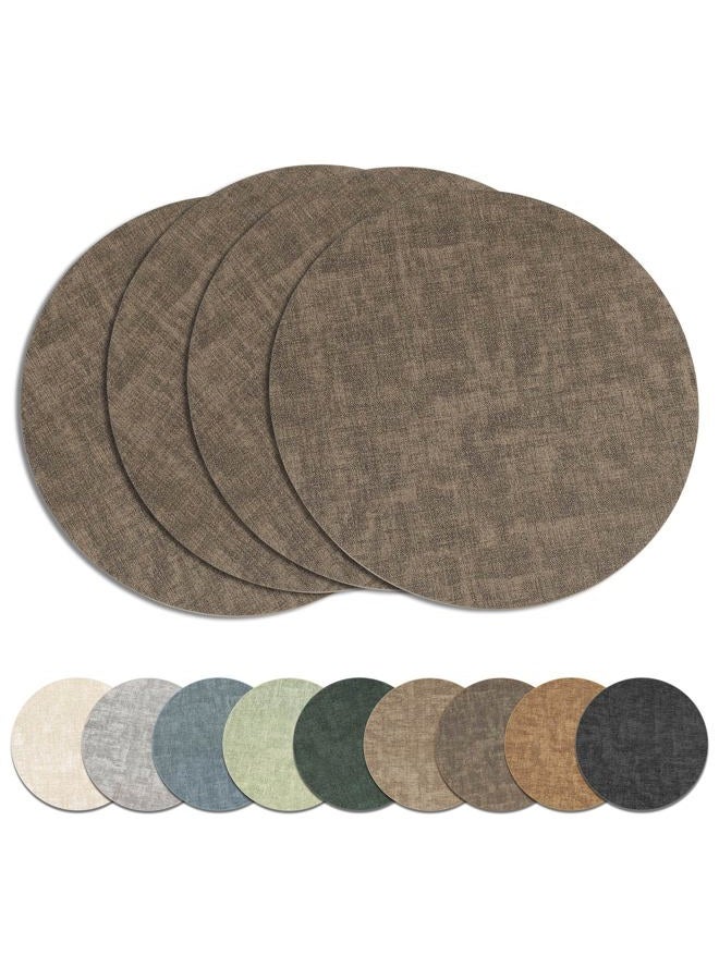 NCUE 13" Round Placemats Set of 4, Reversible Faux Leather Heat Resistant Table Mats, Waterproof Oilproof Wipeable Table Protective Placemats for Vinyl, Washable for Indoor & Outdoor Use (4, Dark Coffee) - Image 1