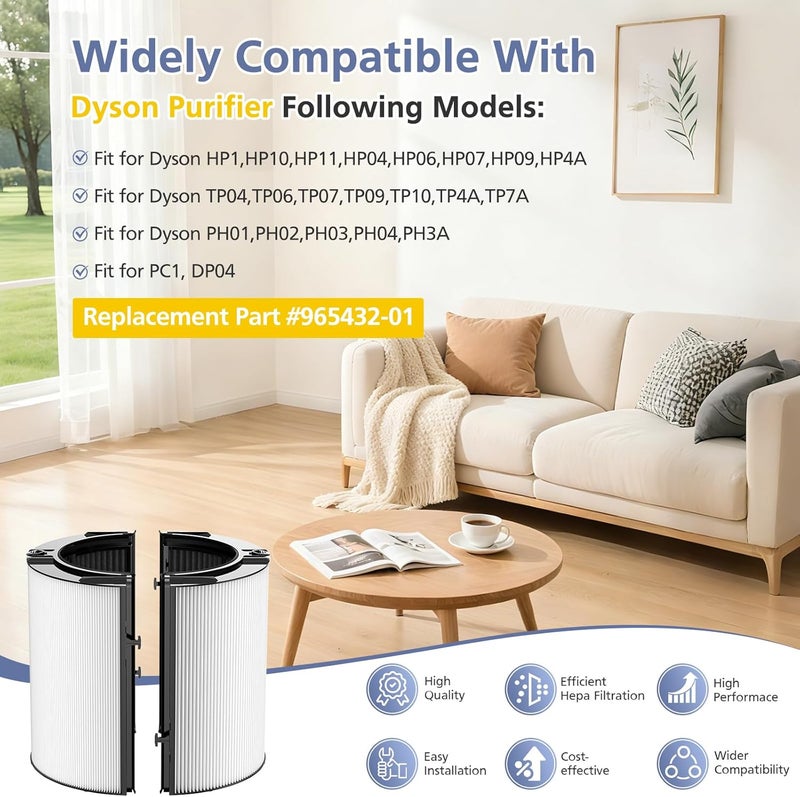 Ecleanfy مرشح 360 درجة كومبي غلاس H13 هيبا + كربون نشط متوافق مع أجهزة تنقية الهواء ديسون TP07 وTP10 وTP06 وHP06 وTP04 وHP04 وPH02 وPH01 وPH03 وPH04 وHP09 وTP09 وHP07 وHP10، مرشحات بديلة 2 في 1، عبوة من 2 - Image 4