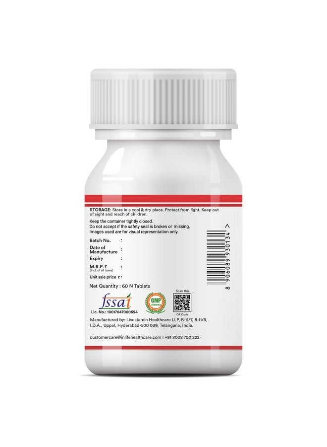 Inlife مكمل الحديد المخلب وحمض الفوليك مع فيتامين C و E و B12 والزنك والسيلينيوم للرجال والنساء - 60 قرص (عبوة من 1) - Image 4