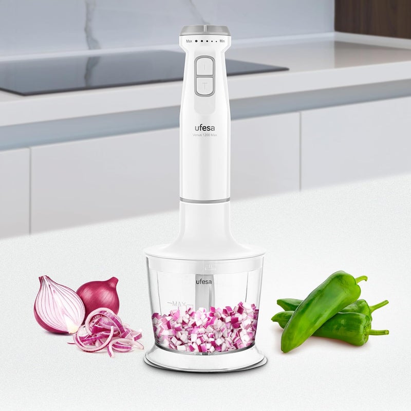Ufesa Venus Max 1200W Hand Blender with Turbo Function, 4 Stainless Steel Blades, Variable Speed, Splash Proof Design, 3-in-1 Set with Chopper, Whisk and Measuring Cup - Image 4