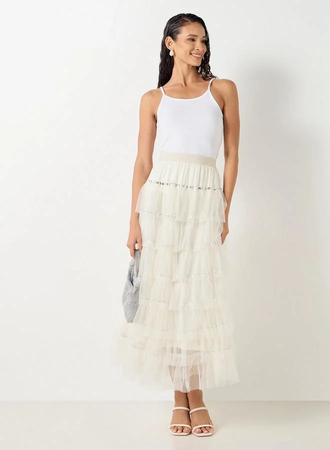 2Xtremz 2Xtremz Tiered Maxi A-Line Skirt with Elasticated Waistband