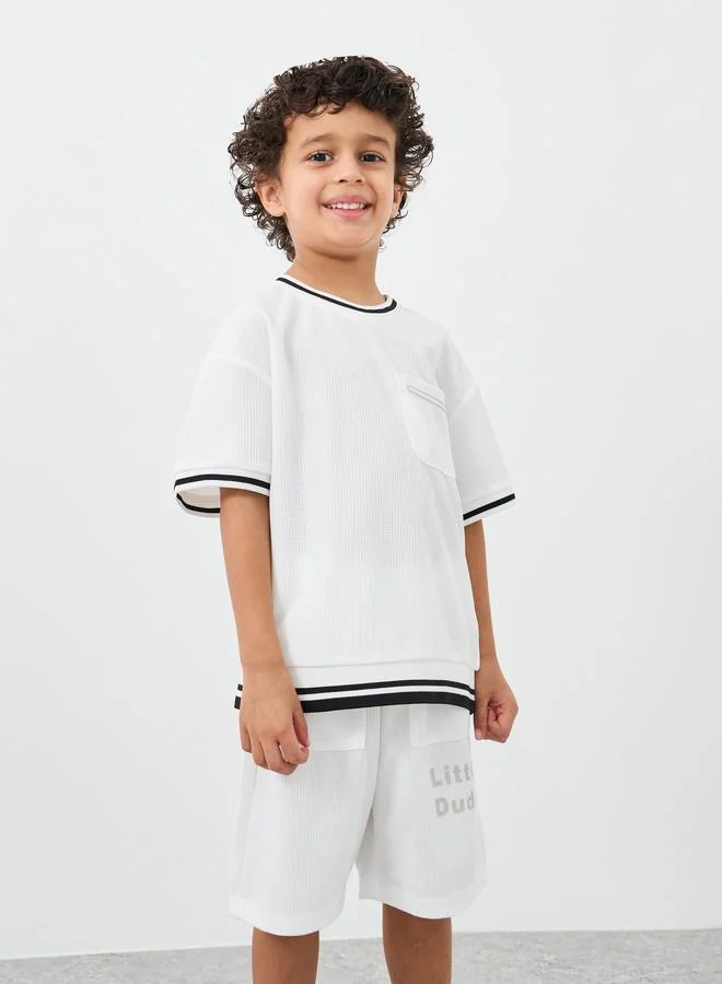 ستايلي Styli Contrast Tipping Waffle Knit T-Shirt and Shorts Set
