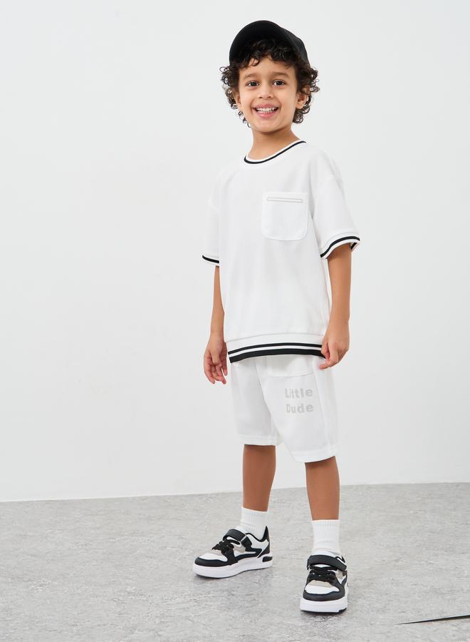 Styli Contrast Tipping Waffle Knit T-Shirt and Shorts Set - Image 1