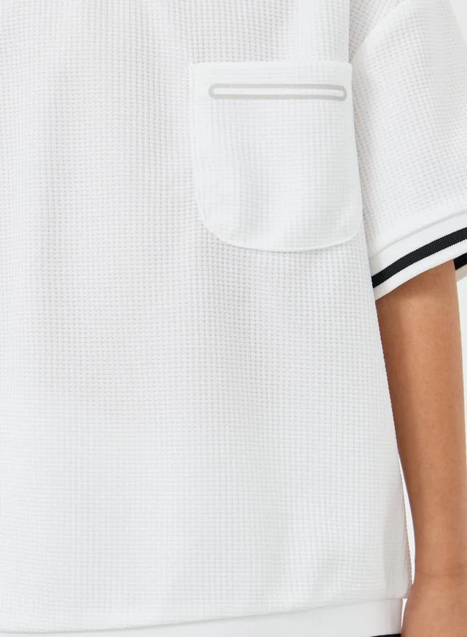 Styli Styli Contrast Tipping Waffle Knit T-Shirt and Shorts Set