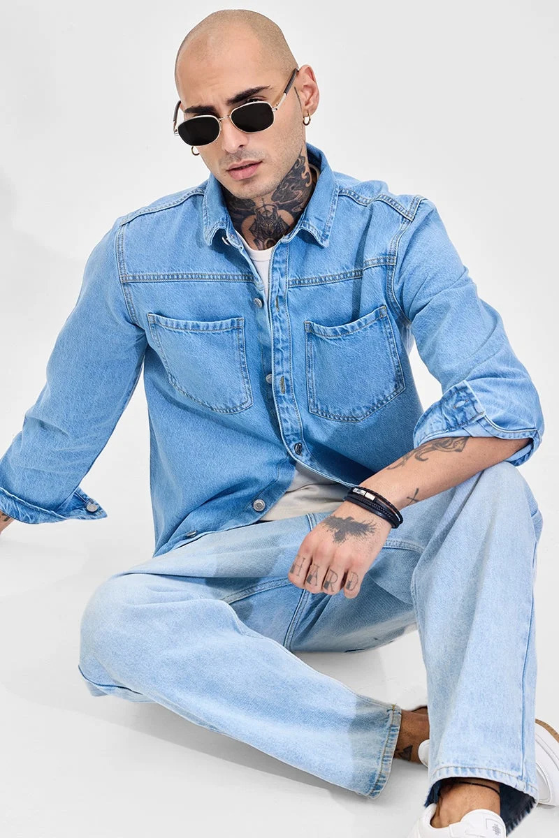 SNITCH Light Blue Relaxed Fit Denim Shirt