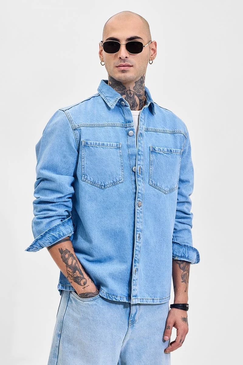 SNITCH Light Blue Relaxed Fit Denim Shirt