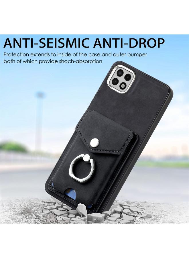 اس-توب جراب لهاتف Samsung Galaxy A22 5G مصنوع من الجلد المطلي بالكهرباء مع حلقة للبطاقات ومحفظة للهاتف - Image 2