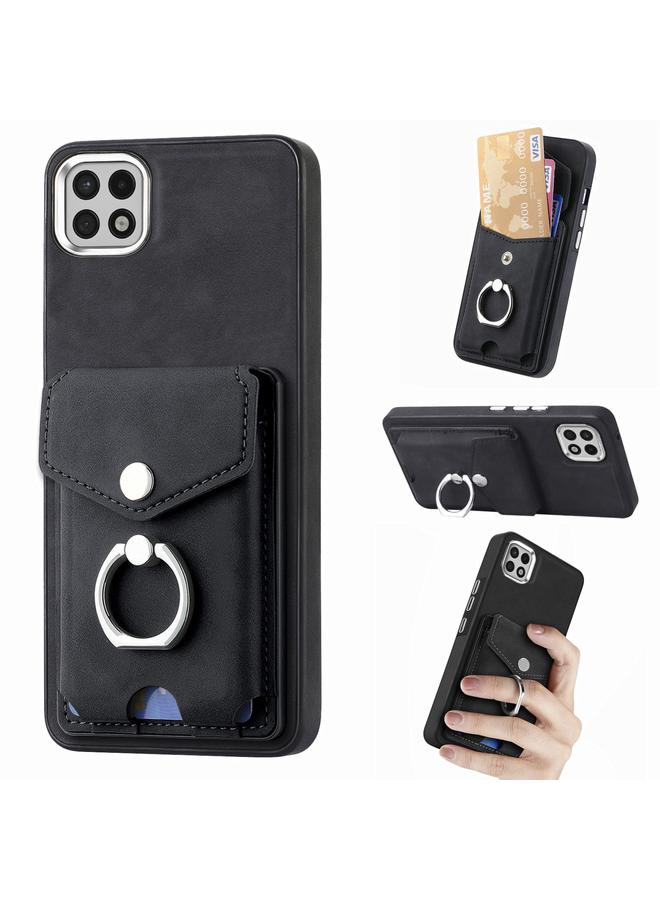 اس-توب جراب لهاتف Samsung Galaxy A22 5G مصنوع من الجلد المطلي بالكهرباء مع حلقة للبطاقات ومحفظة للهاتف - Image 1