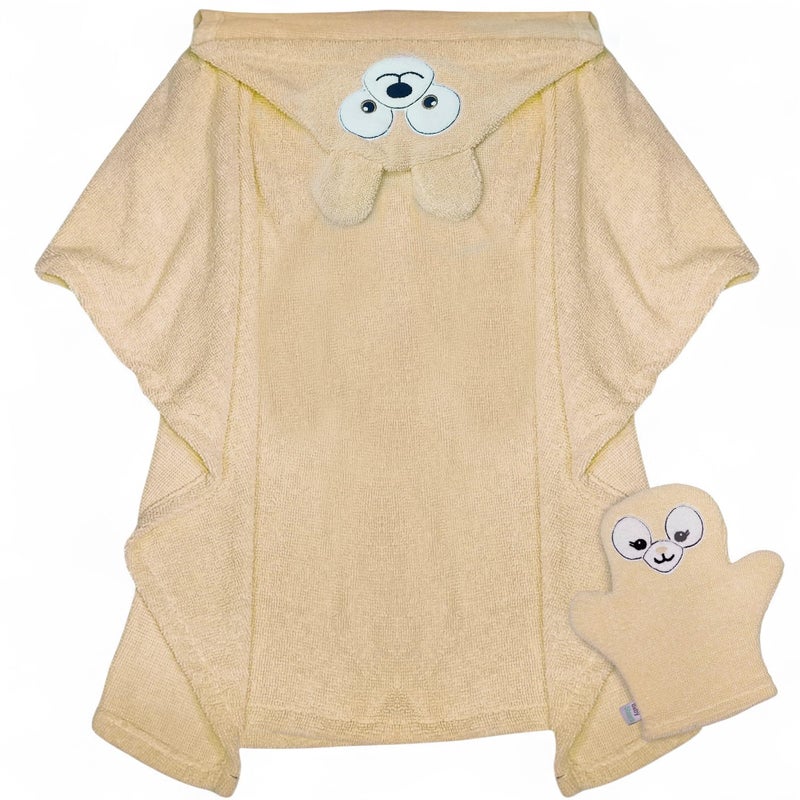 Baby Shoora Fur Hooded Bathrobe&Hand Loofah Shape Bear For Boys-Beige-3-24Months - Image 1