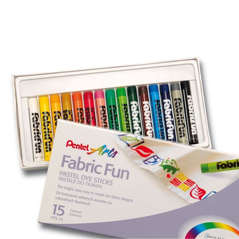 Pentel Arts Fabric Fun Pastel Dye Sticks Bright Vivid Colours AcidFree Pigment Dye Sticks for Use on Fabric Only Set of 15 Shades PTS15 - Image 2