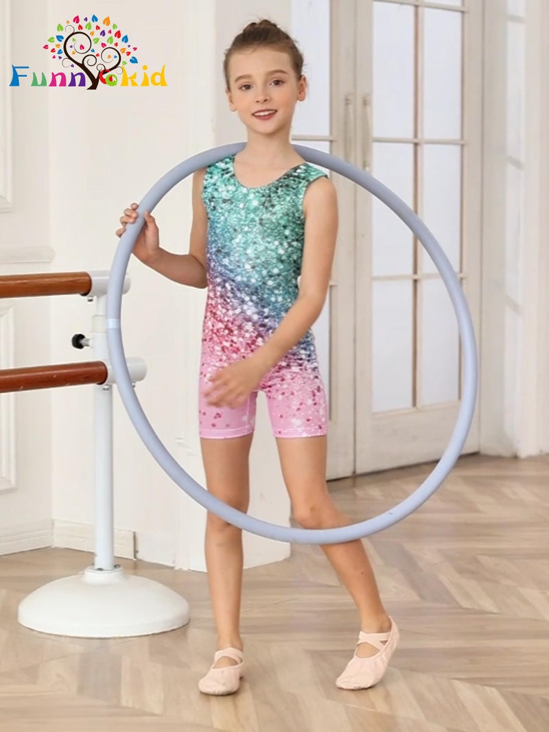 Funnycokid Gymnastics Leotards for Girls Kids Outfits Sparkly Unitards Clothes with Shorts, diamond 02, 6-7 Years - Image 4