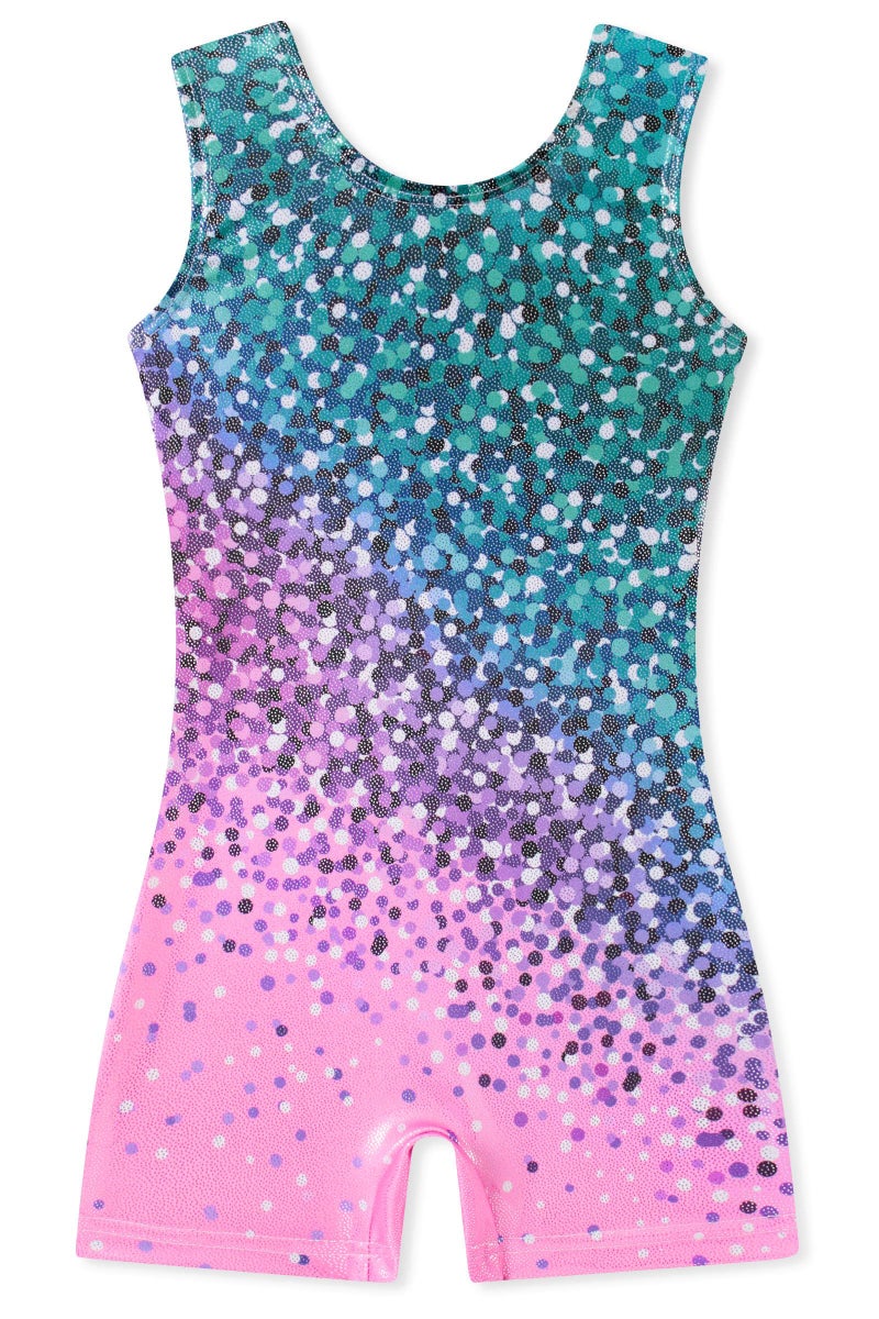 Funnycokid Gymnastics Leotards for Girls Kids Outfits Sparkly Unitards Clothes with Shorts, diamond 02, 6-7 Years - Image 1