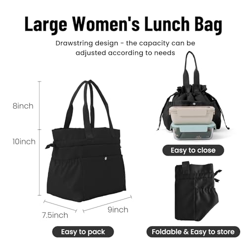 MEXS Lunch Bag for Women Reusable Drawstring Insulated Lunch Box Stain-Resistant Large Cinch Closure Lunch Bags for Work Office - Image 3