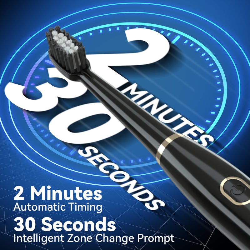 7AM2M Sonic Electric Toothbrush for Adults and Kids- High Power Rechargeable Toothbrushes with 8 Brush Heads,5 Adjustable Modes, Built-in 2-Minute Smart Timer,4 Hours Fast Charge for 30 Days(Black) - Image 4
