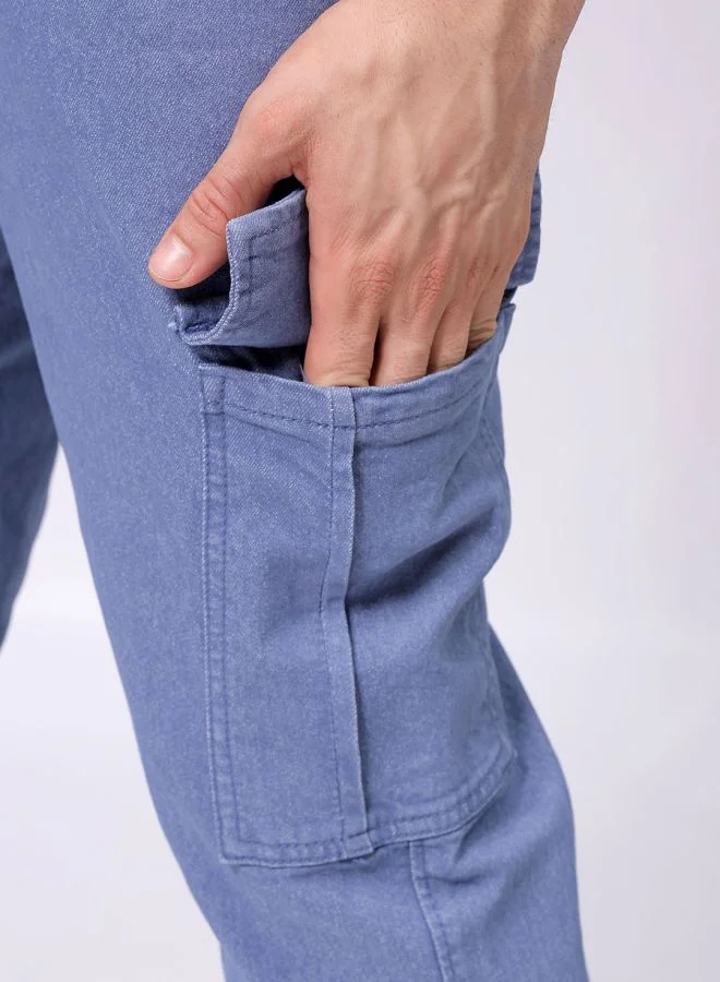 The Indian Garage Co Men Regular Fit Overdyed Mid-Rise Stretchable Denim Cargo Joggers