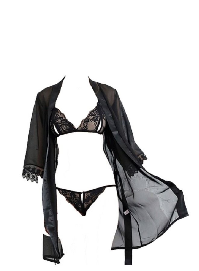 أربع قطع رداء ملابس النوم مع صدرية الدانتيل الزهرية وملخصات ليلية بدلة ليلية  - Image 1