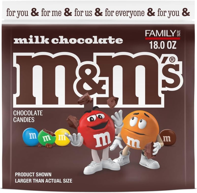M&M'S Milk Chocolate Candy, Family Size, 18 oz Resealable Bulk Candy Bag - Image 1