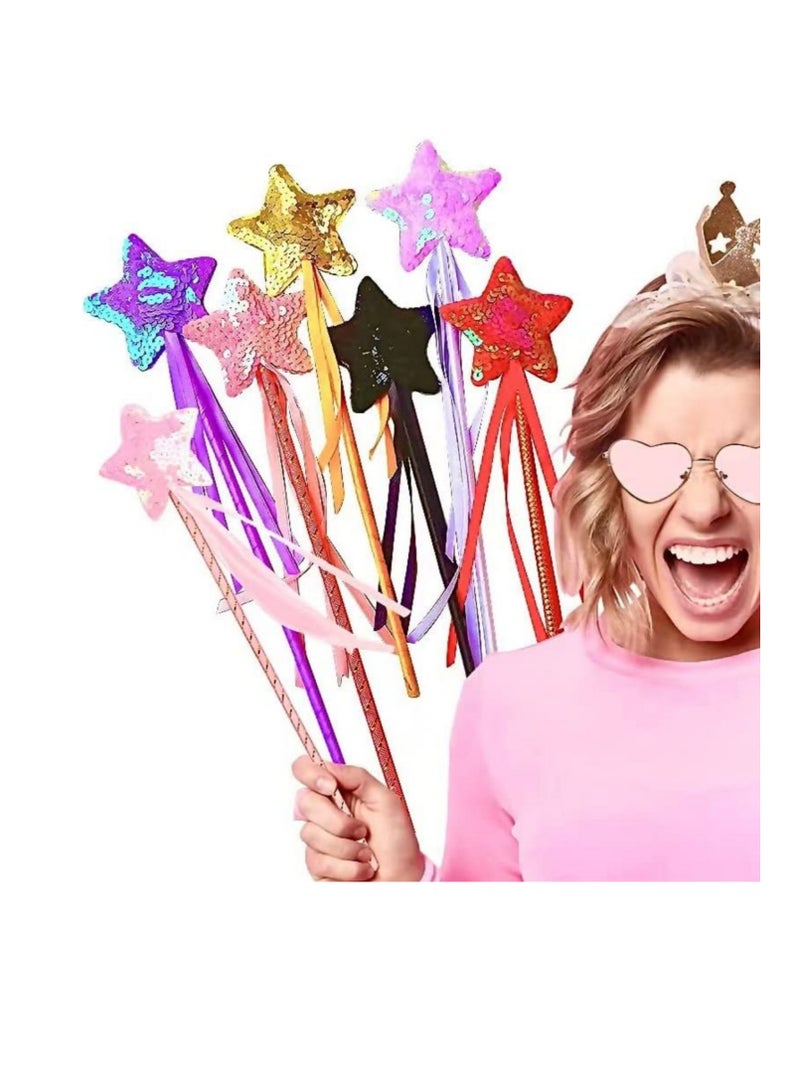 Glittery 6 Piece Princess Wand Kit for Girls' Dress Up Parties, , Birthdays, and Weddings   Perfect Fairy Princess Costume Accessories and Party Favors - Image 1