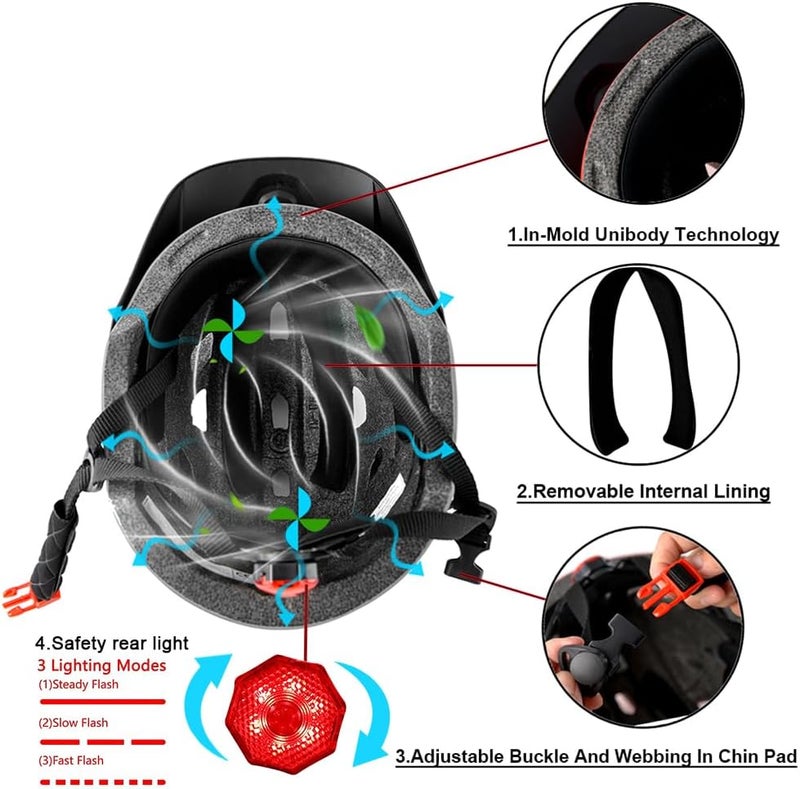 Bavilk Kids Bike Helmet, Kids Boys Girls Bike Helmets with LED Light Detachable Visor Children Youth Teen Multi-Sport for Skating Cycling Scooter Skateboard Adjustable & Lightweight 19.7"-22.4" - Image 4