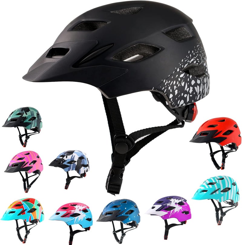 Bavilk Kids Bike Helmet, Kids Boys Girls Bike Helmets with LED Light Detachable Visor Children Youth Teen Multi-Sport for Skating Cycling Scooter Skateboard Adjustable & Lightweight 19.7"-22.4" - Image 1