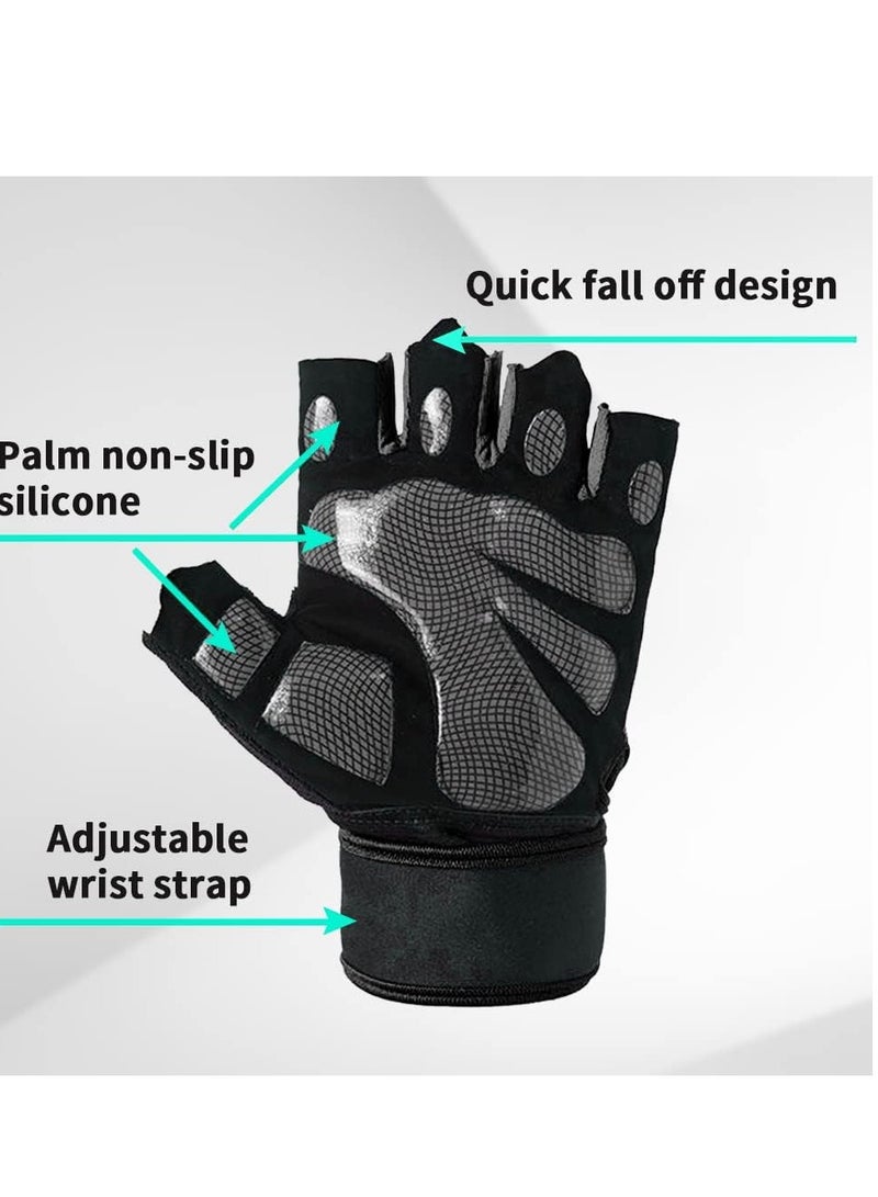 هالامين قفازات رفع الأثقال، متاحة للرجال والنساء، مضادة للانزلاق مع سيليكون ودعم للمعصم بأشرطة فيلكرو قابلة للتعديل، مناسبة لتدريبات اللياقة ورفع الأثقال وركوب الدراجات (اللون الأسود). - Image 4