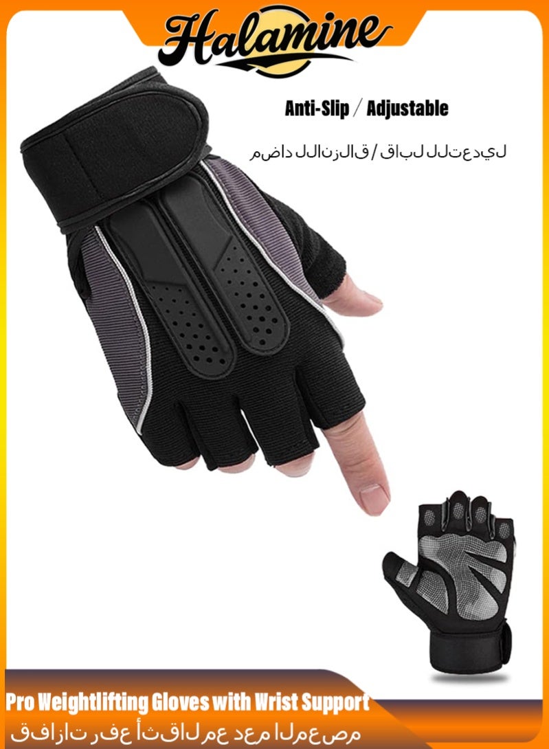 هالامين قفازات رفع الأثقال، متاحة للرجال والنساء، مضادة للانزلاق مع سيليكون ودعم للمعصم بأشرطة فيلكرو قابلة للتعديل، مناسبة لتدريبات اللياقة ورفع الأثقال وركوب الدراجات (اللون الأسود). - Image 1