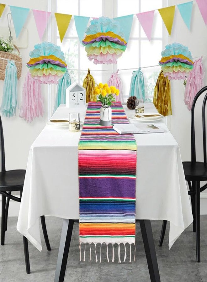 DUNCHATY Mexican Table Runner for Cinco de Mayo Decorations 4 Pcs 14" x 108" Hand Woven Serape Table Runner Fringe Cotton Mexican Fiesta Table Runner for Outdoors Wedding & Taco Tuesday Decor - Image 4