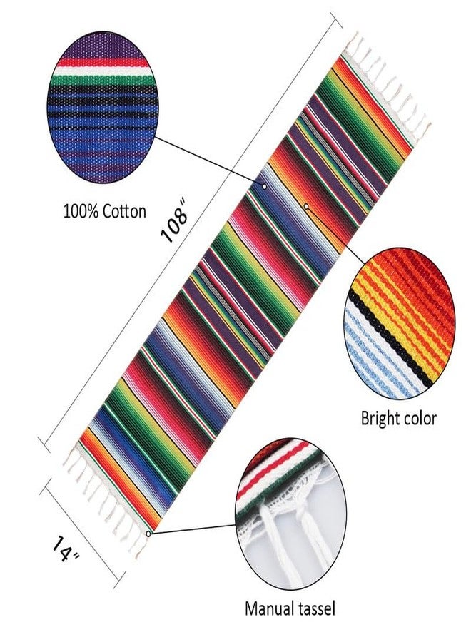 DUNCHATY Mexican Table Runner for Cinco de Mayo Decorations 4 Pcs 14" x 108" Hand Woven Serape Table Runner Fringe Cotton Mexican Fiesta Table Runner for Outdoors Wedding & Taco Tuesday Decor - Image 2