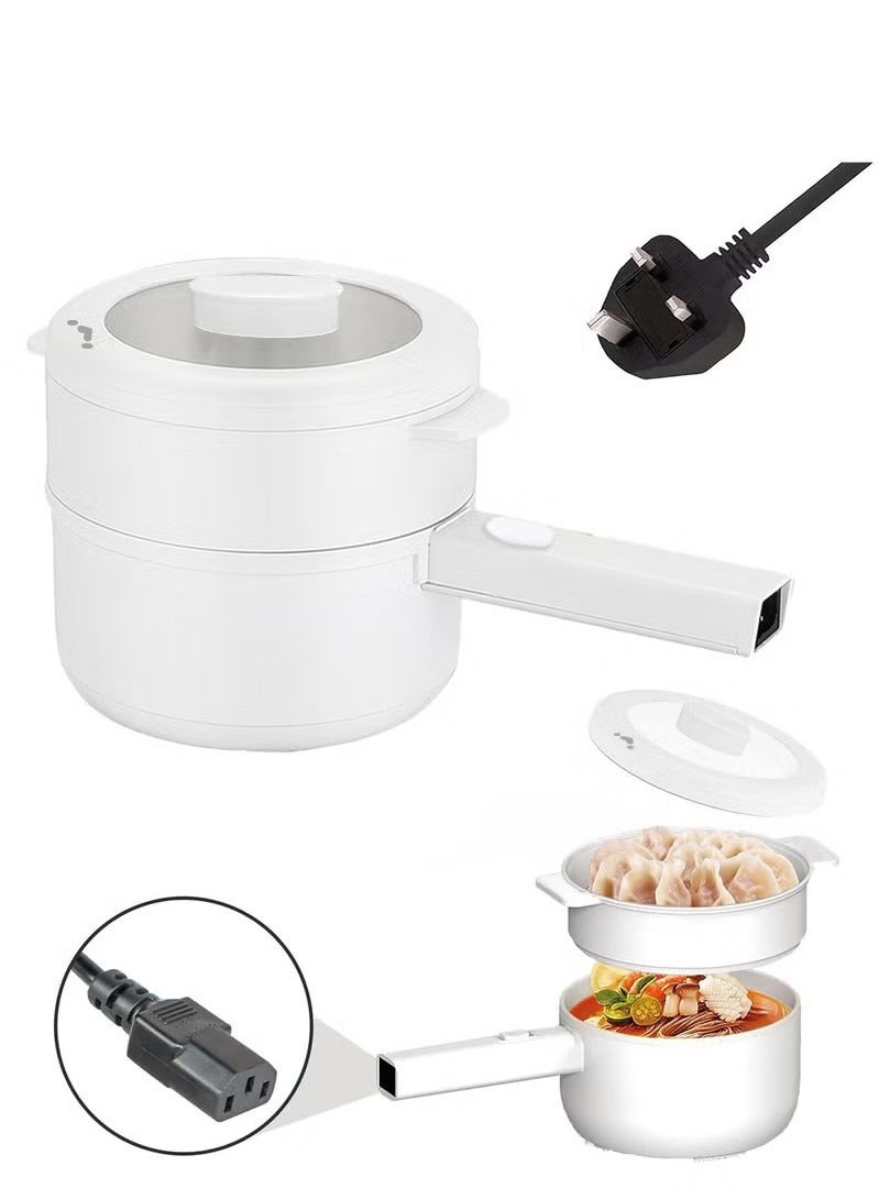 2L Electric Hot Pot, Electric Hot Pot, Electric Cooking Pot With Steamer And Temperature Control For Egg Soup Steak Steam Sauté White